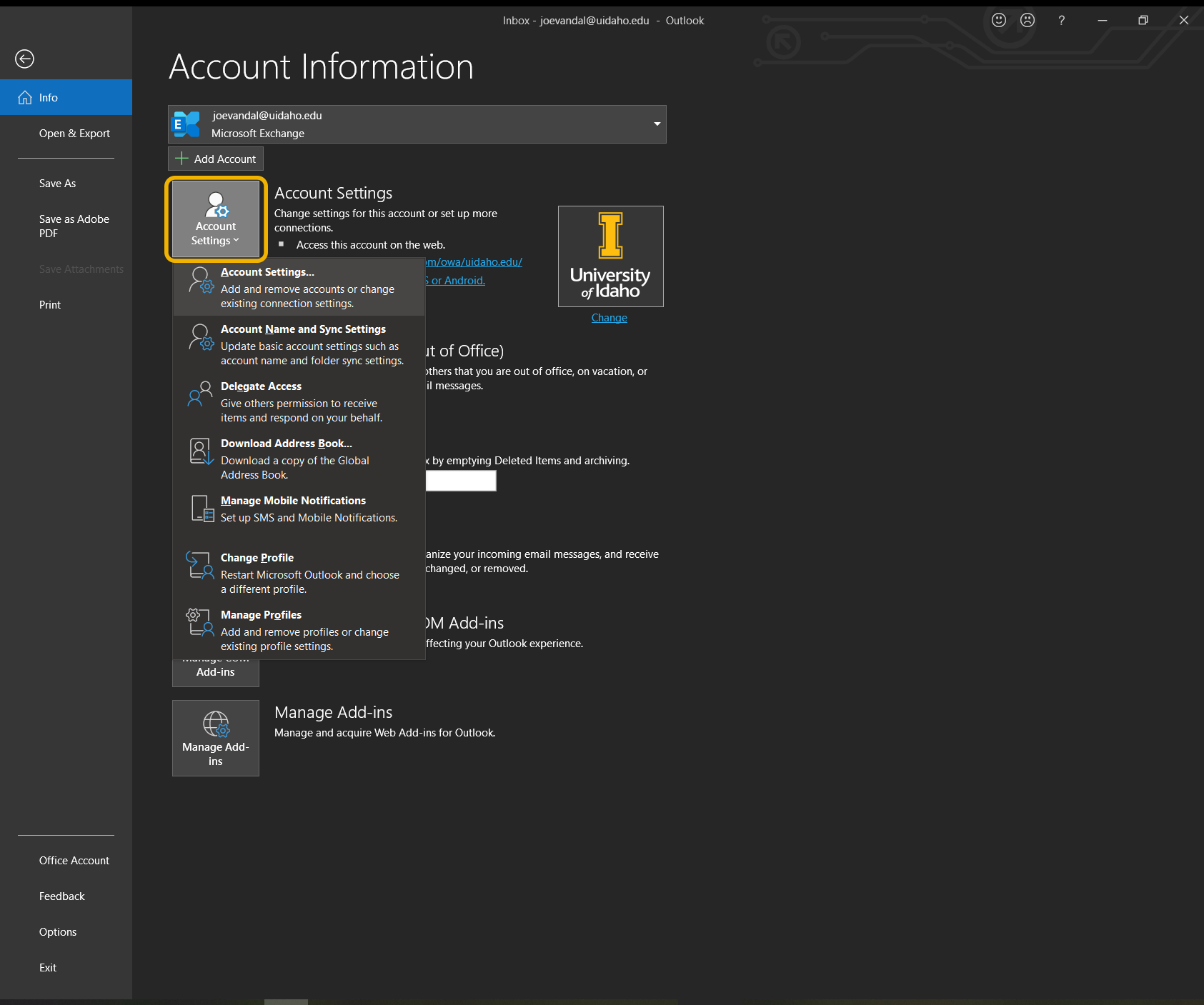 This is a picture of the account settings dropdown