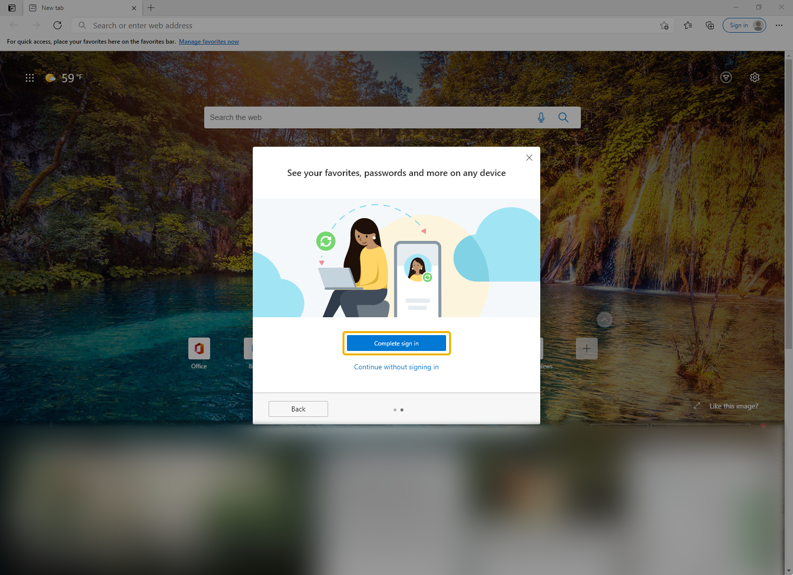 This picture shows the prompt to complete the sign in
