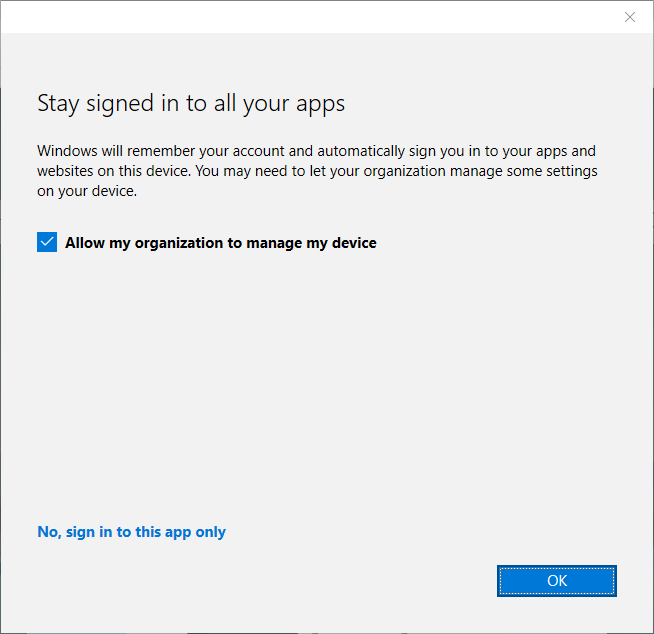 This image depicts a prompt to stay signed in to your apps.