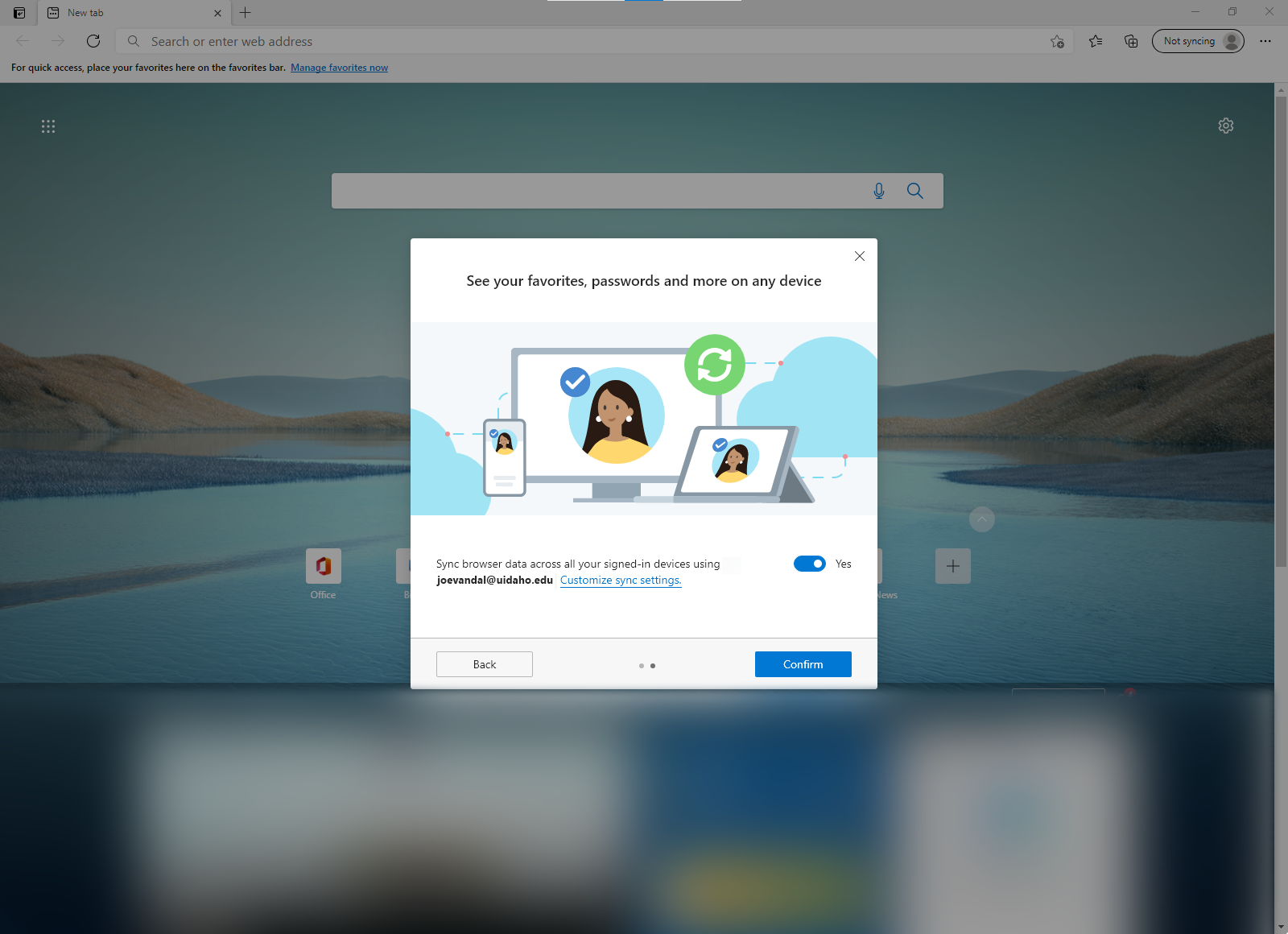 This picture shows the request to sync devices.