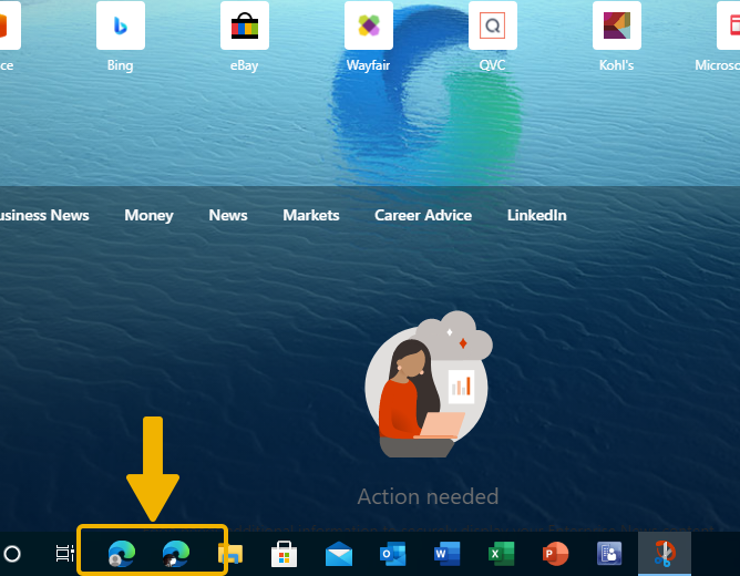 This picture shows two accounts of edge in the taskbar.